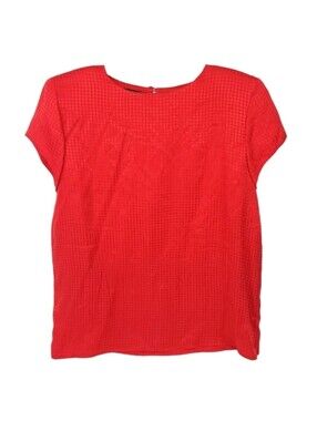 Charter Club Top Womens 14 Vintage Silk Jane Justin Blouse Houndstooth Print Red